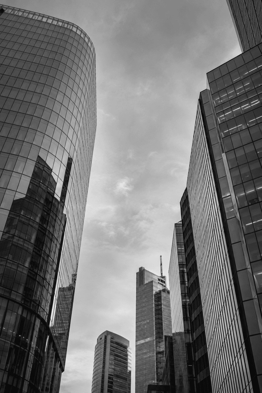 Monochrome architectural illustration of a modern business district